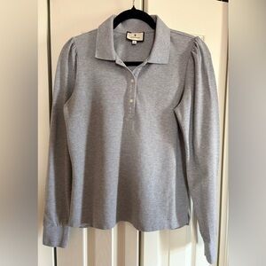 Tuckernuck Long Sleeve Pique Puff Sleeve Peggy Polo in Heather Gray